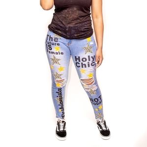 Womens Graphic Print Jeans